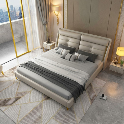 Chambre de luxe Lit double Lit 180x200cm Lits en cuir Cadre de lit