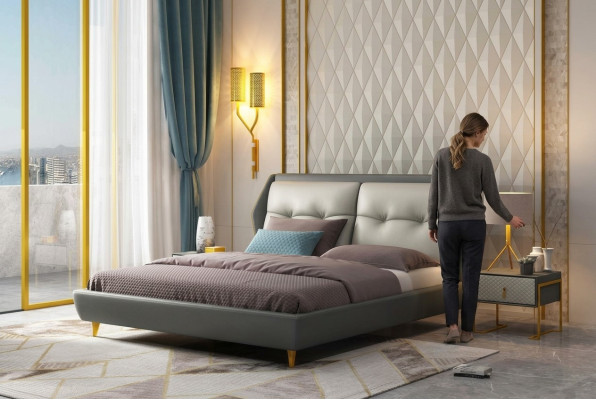Lit en cuir de design de luxe, lits rembourrés 180x200, meuble de chambre à coucher