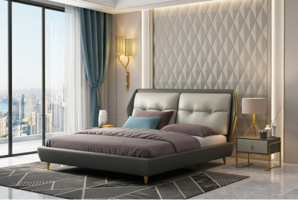 Lit en cuir de design de luxe, lits rembourrés 180x200, meuble de chambre à coucher