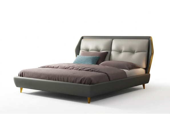 Lit en cuir de design de luxe, lits rembourrés 180x200, meuble de chambre à coucher