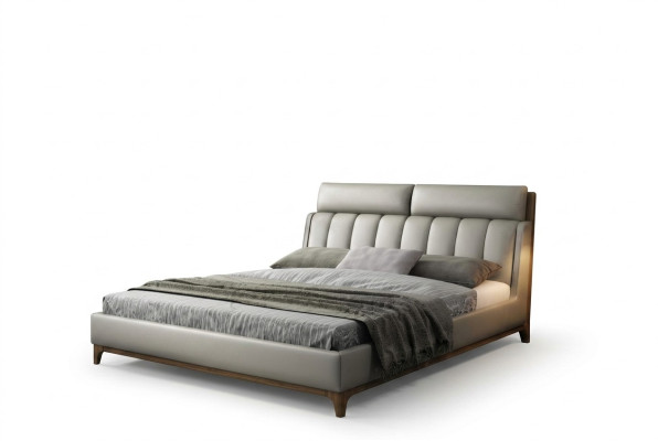 Lit de design moderne 180x200 en cuir et bois Lit double Chambre de repos