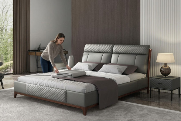 Revêtement de lit Design Luxe 180x200cm Lits Doubles Hôtel Mariage Chambre de Sommeil en Cuir