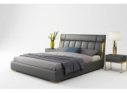 Chambre moderne en cuir gris avec inserts en acier inoxydable doré