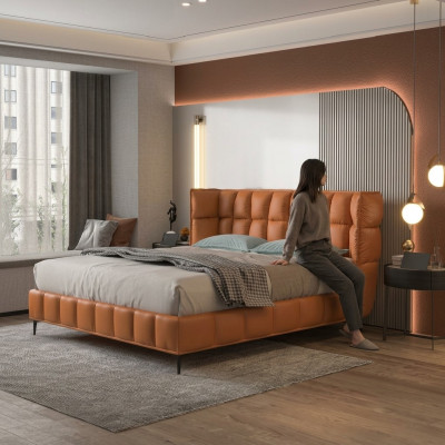 Conception de la literie de lit de luxe pour hôtel mariage 180x200cm en cuir double.