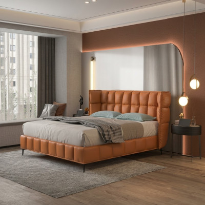 Conception de la literie de lit de luxe pour hôtel mariage 180x200cm en cuir double.