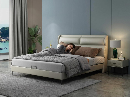 Lit double de luxe de haute qualité avec un design d'ameublement en cuir textile pour hôtel de mariage.
