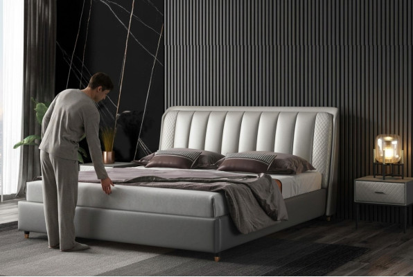 Lit design Lit Chambre Lits Textile Cuir Hôtel Luxe Rembourrage XXL Grand Bois