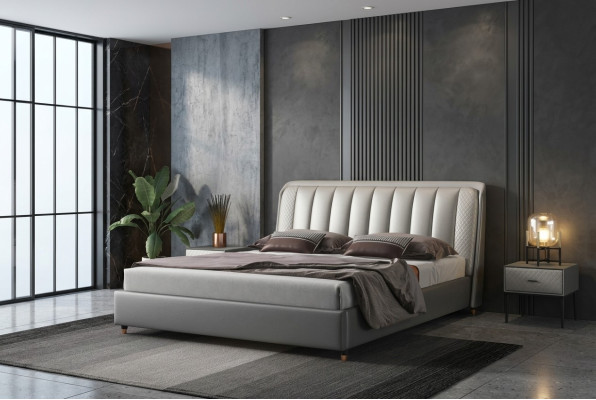 Lit design Lit Chambre Lits Textile Cuir Hôtel Luxe Rembourrage XXL Grand Bois