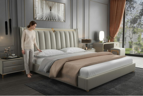 Lit de luxe Lit rembourré en cuir Chambres à coucher Lits 180x200cm Lit double