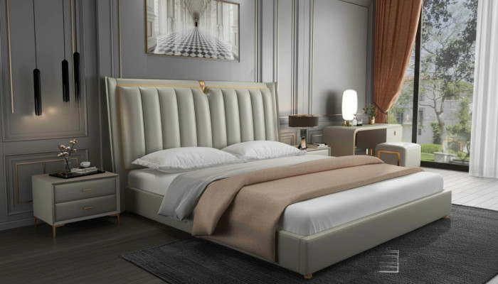 Lit de luxe Lit rembourré en cuir Chambres à coucher Lits 180x200cm Lit double