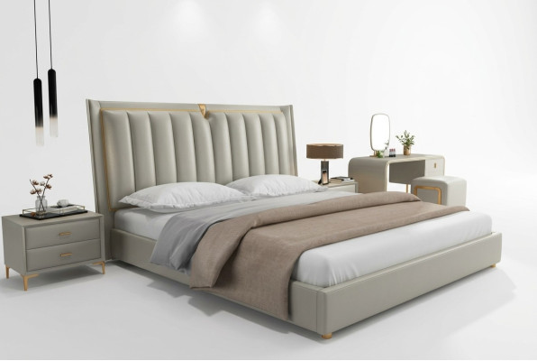 Lit de luxe Lit rembourré en cuir Chambres à coucher Lits 180x200cm Lit double