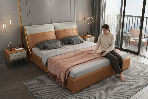 Lit de designer Chambre Lits Textile Cuir Hôtel de luxe Rembourrage en velours