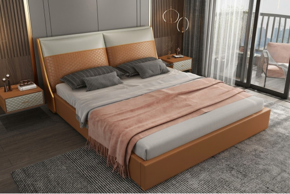 Lit de designer Chambre Lits Textile Cuir Hôtel de luxe Rembourrage en velours