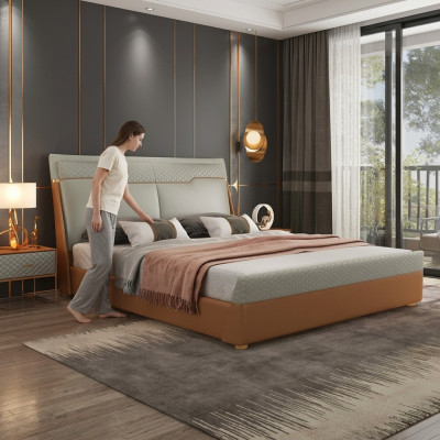 Chambre de luxe Lit rembourré design Lits doubles de luxe Cuir Hôtel