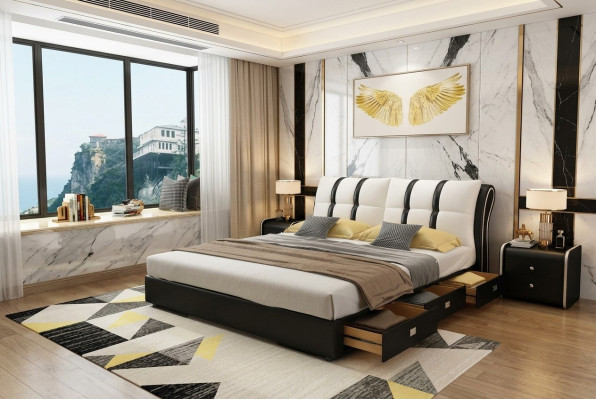 Lit de designer Chambre Lits Textile Hôtel Luxe Rembourrage Siège Tissu Italie