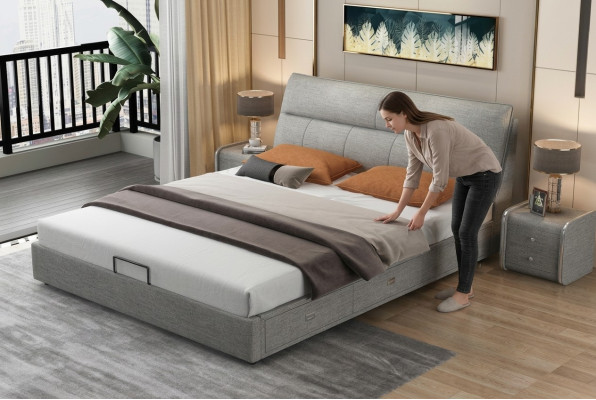 Conception Lit en Cuir Moderne Cadre de Lit de Luxe Chambre de Sommeil Double Lits Mariage
