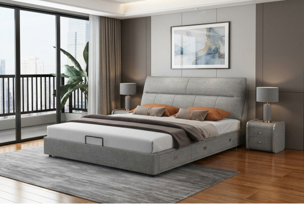 Conception Lit en Cuir Moderne Cadre de Lit de Luxe Chambre de Sommeil Double Lits Mariage