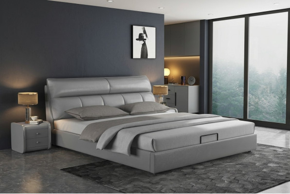 Lit de designer en gris Chambre Lits Textile Cuir Hôtel Tapisserie
