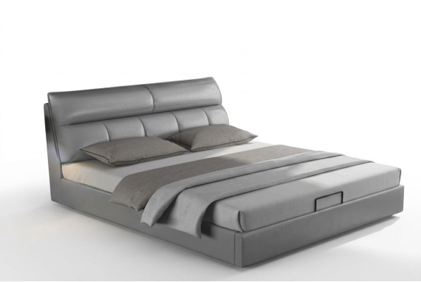 Lit de designer en gris Chambre Lits Textile Cuir Hôtel Tapisserie