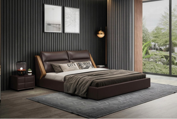 Conception de lit rembourré de luxe pour l'hôtellerie avec lits doubles matrimoniaux en cuir pour chambre de nuit de 180x200 cm.