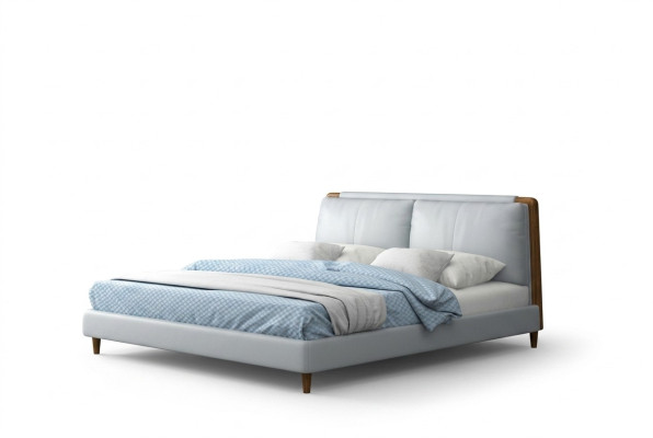Lit double moderne 180x200 en design cuir blanc sur pieds en bois