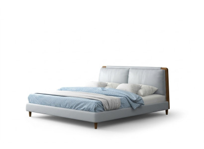 Lit double moderne 180x200 en design cuir blanc sur pieds en bois