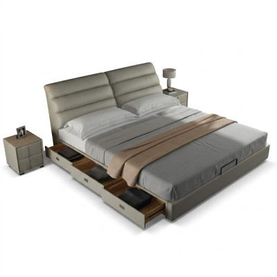 Lit double luxueux design classique avec rembourrage pour chambre d'hôtel.