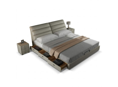 Lit double luxueux design classique avec rembourrage pour chambre d'hôtel.