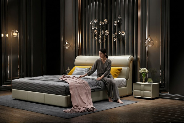 Lit de luxe Chambre à coucher Cuir Rembourrage Lits doubles Design en bois 180x200cm neuf