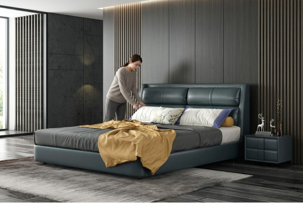 Revêtement de lit en cuir Design Luxe Double Lits d'hôtel Chambre de sommeil Mariage 180x200 cm