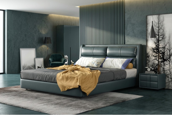 Revêtement de lit en cuir Design Luxe Double Lits d'hôtel Chambre de sommeil Mariage 180x200 cm