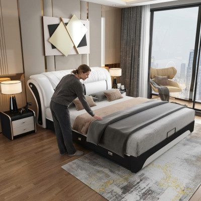 Design de literie de chambre d'hôtel de luxe double mariage en cuir pour lit 180x200cm