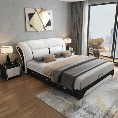 Design de literie de chambre d'hôtel de luxe double mariage en cuir pour lit 180x200cm