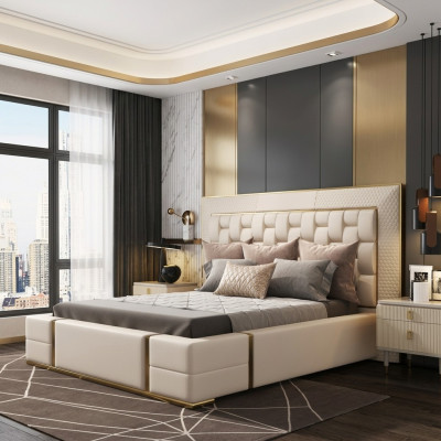 Lit double Lit en cuir Lits Lit Rembourrage en cuir Chambre 180x200cm
