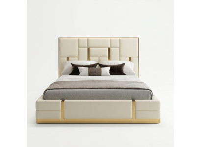 Lit de luxe moderne Chambre à coucher en cuir italien Deux lits en métal.
