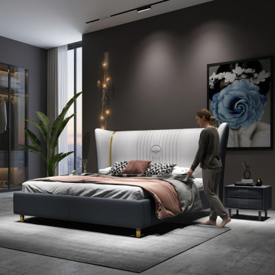 Designer Lit Double Lit Hôtel Chambre de Luxe 150/180x200cm Cuir
