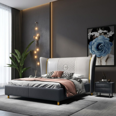 Designer Lit Double Lit Hôtel Chambre de Luxe 150/180x200cm Cuir