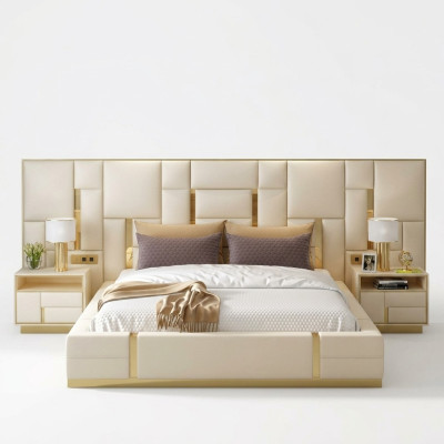 Conception de literie de luxe en bois pour lit double d'hôtel.