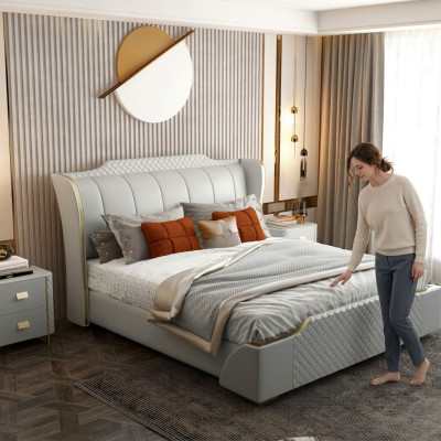 Designer lit en bois Mobilier noble Lits doubles Chambre à coucher 180x200cm