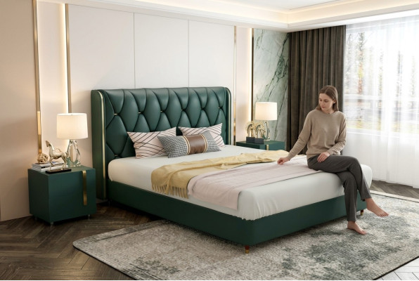 Revêtement de lit de luxe design de lit rembourré double hôtel mariage 180x200cm en cuir.