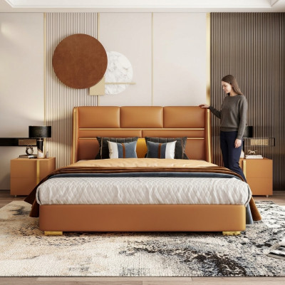Lit double classique Lits Lits en bois Style de maison de campagne Chambre.
