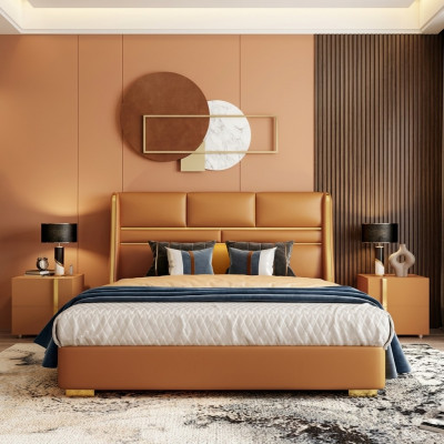 Lit double classique Lits Lits en bois Style de maison de campagne Chambre.