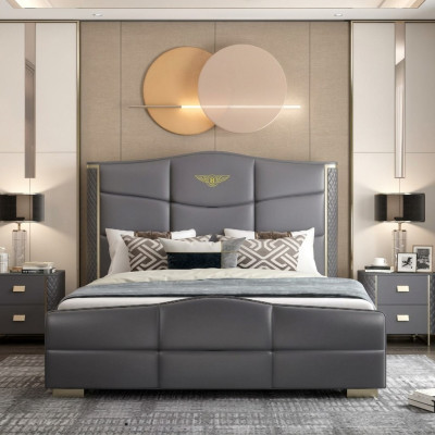 Lit double de design Lit en cuir Lits Lits Revêtement en cuir Mariage 180x200cm