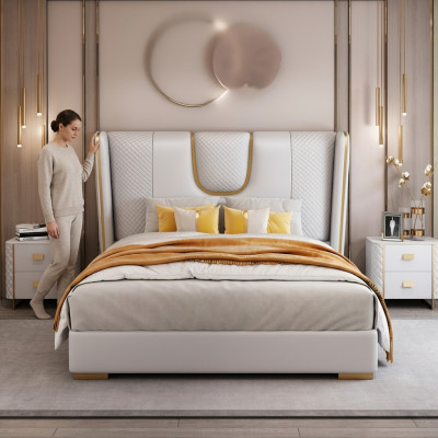 Chambre de luxe Lit double Lit 150/180x200cm Lits en cuir et métal