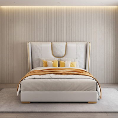 Chambre de luxe Lit double Lit 150/180x200cm Lits en cuir et métal