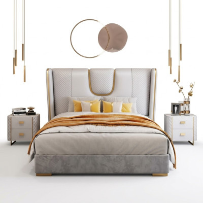 Chambre de luxe Lit double Lit 150/180x200cm Lits en cuir et métal