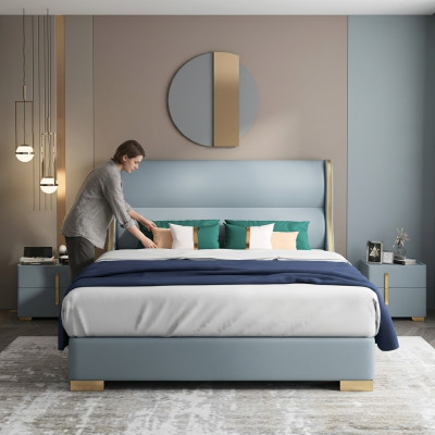 Chambre de luxe Designer Lit double Lit 150/180x200cm Cuir Métal