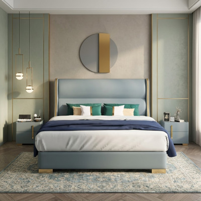 Chambre de luxe Designer Lit double Lit 150/180x200cm Cuir Métal