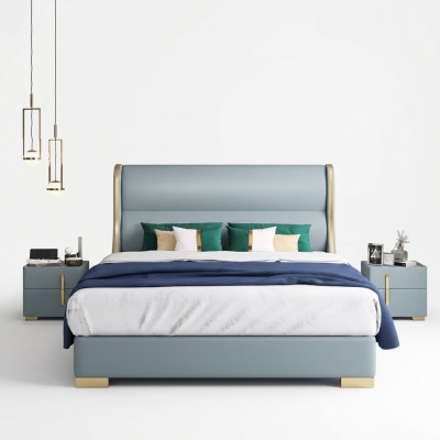 Chambre de luxe Designer Lit double Lit 150/180x200cm Cuir Métal