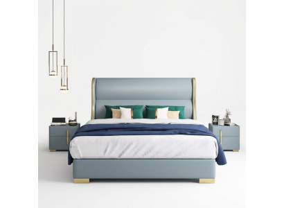 Chambre de luxe Designer Lit double Lit 150/180x200cm Cuir Métal